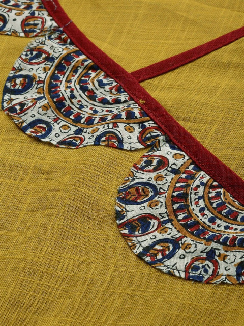 IKRASS Floral Yoke Design Angrakha V-Neck Patchwork A-Line Kurta - Image 2