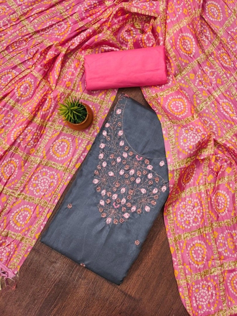 KALINI Floral Embroidered Unstitched Dress Material