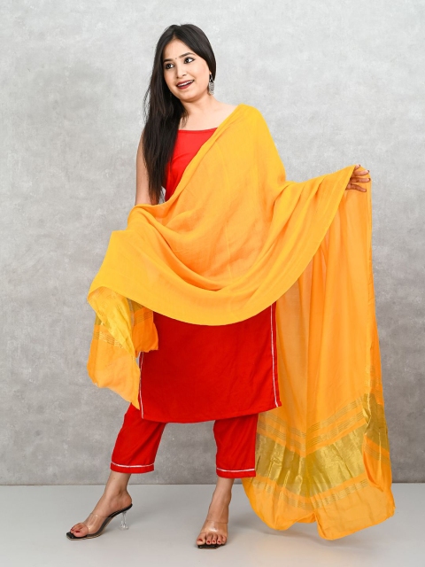 Apratim Striped Woven Design Zari Work Dupatta - Image 5