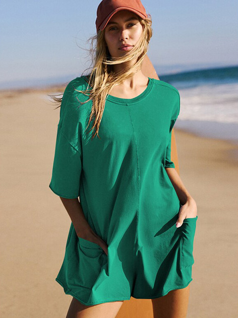 StyleCast x Revolte Green Round Neck Playsuit