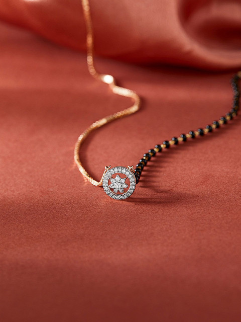 BELWICK Gold-Plated American Diamond Studded & Beaded Mangalsutra