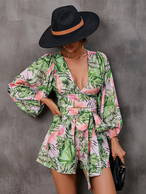 StyleCast Green Floral Printed V-Neck Playsuit