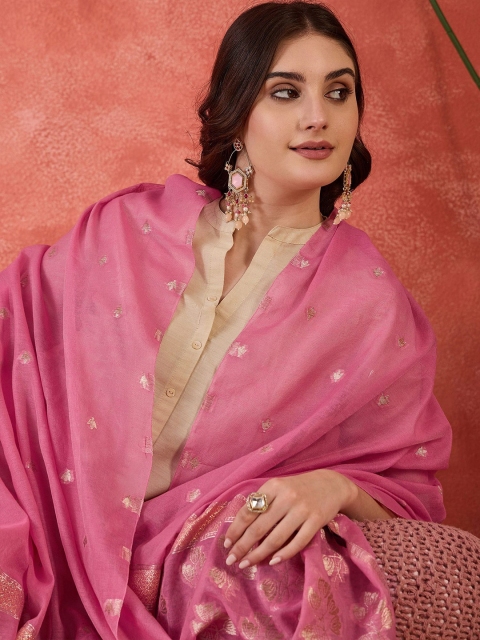 Sangria Ethnic Motifs Woven Design Embroidered Zari Dupatta - Image 2