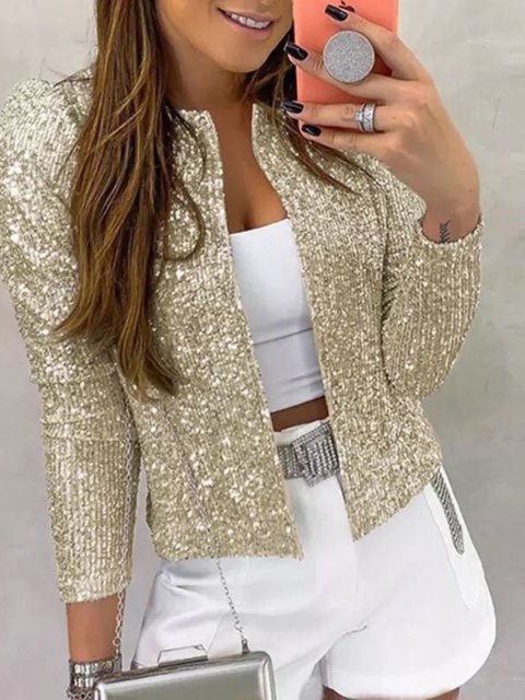 Cream Solid Open Front Jacket with Long Sleeves - Image 2