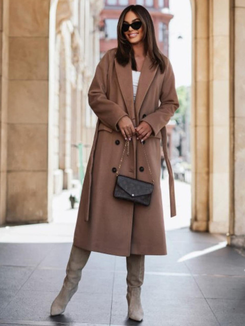 StyleCast Brown Notched Lapel Collar Overcoat
