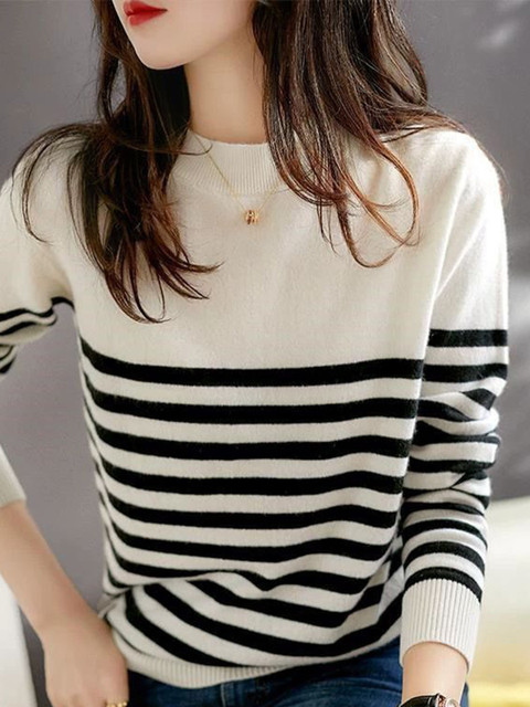 StyleCast Women Striped Round Neck Pullover - Image 2