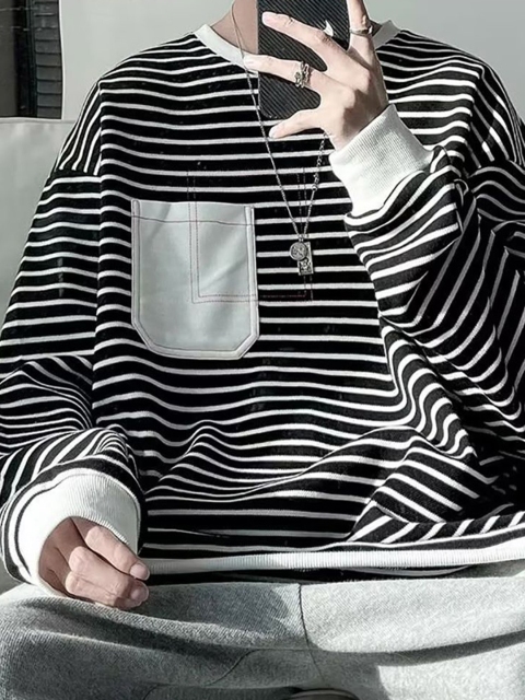 StyleCast x Revolte Men Striped Round Neck Pullover Sweatshirt - Image 2