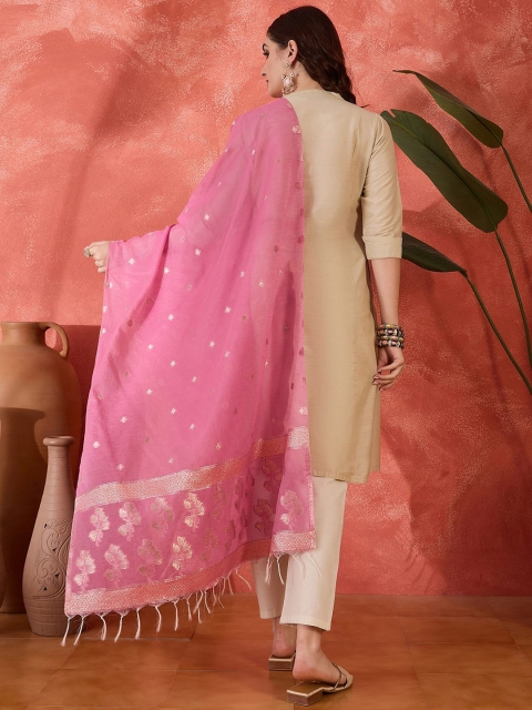Sangria Ethnic Motifs Woven Design Embroidered Zari Dupatta - Image 4