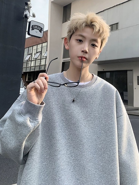 StyleCast x Revolte Men Solid Round Neck Cotton Pullover Sweatshirt - Image 2