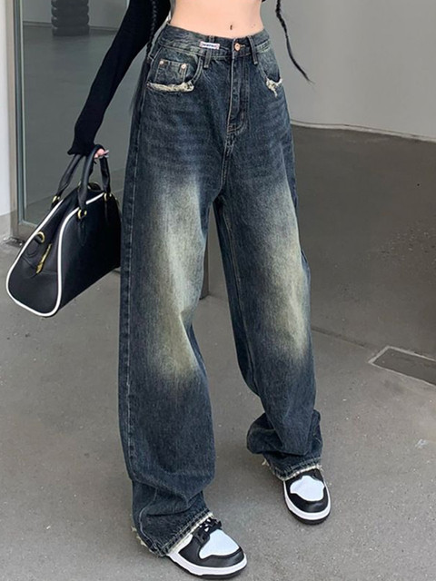 StyleCast Women Wide Leg High-Rise Heavy Fade Denim Jeans