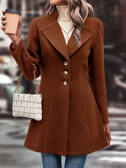 StyleCast x Revolte Solid Longline Single-Breasted Overcoat