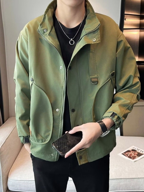 StyleCast x Revolte Men Spread Collar Solid Casual Bomber Jacket