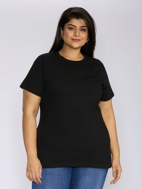 Sizeupp Women Plus Size Solid Round Neck Cotton T-shirt