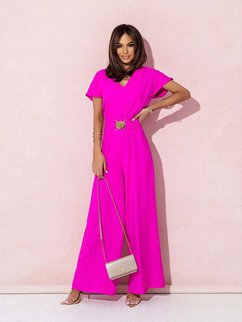 StyleCast x Revolte Fuschia V-Neck Basic Jumpsuit