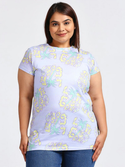 Sizeupp Women Plus Size Conversational Printed Round Neck Cotton T-shirt