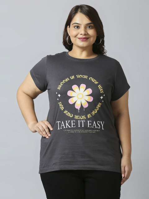 Sizeupp Plus Size Typography Printed Crew Neck Half Sleeve Regular Fit T Shirt