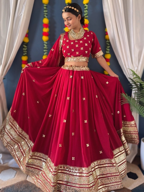 MISS CLOTHING Embroidered Sequinned Ready To Wear Lehenga With Unstitched Blouse & Dupatta - Image 5