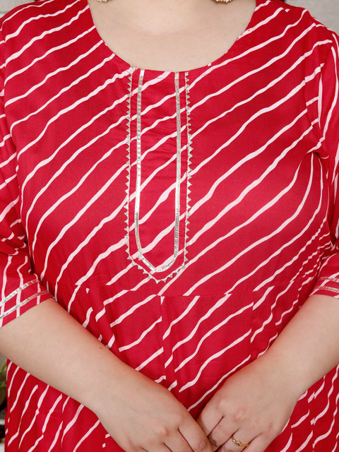 FLAVIA CREATION Plus Size Leheriya Printed Round Neck A Line Kurta - Image 2