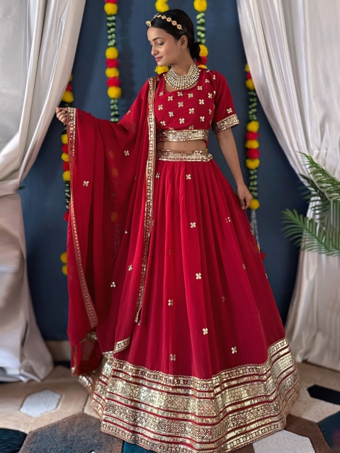 MISS CLOTHING Embroidered Sequinned Ready To Wear Lehenga With Unstitched Blouse & Dupatta - Image 3