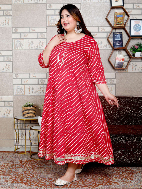 FLAVIA CREATION Plus Size Leheriya Printed Round Neck A Line Kurta - Image 4