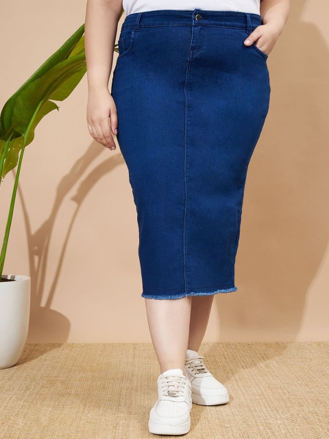 Purple Feather Pencil Midi Skirt