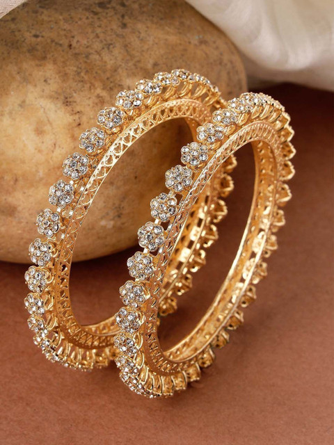 BeautyTrends Set Of 2 Gold-Plated AD Studded Bangles