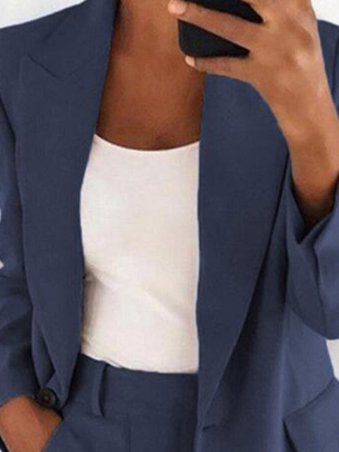 StyleCast Navy Blue Notched Lapel Collar Single-Breasted Blazer - Image 2