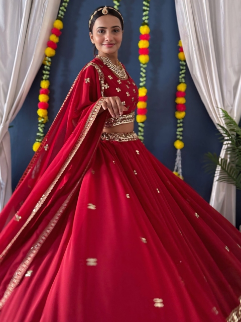 MISS CLOTHING Embroidered Sequinned Ready To Wear Lehenga With Unstitched Blouse & Dupatta - Image 6