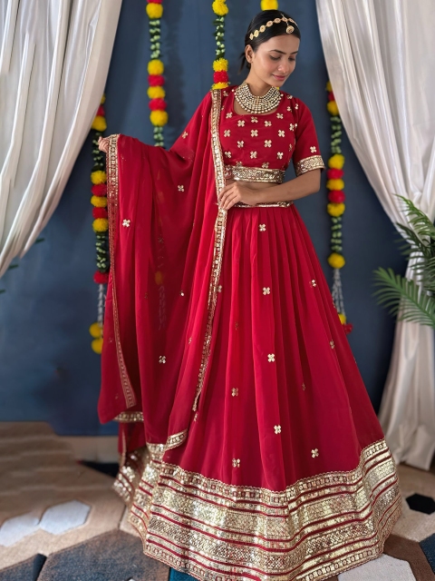 MISS CLOTHING Embroidered Sequinned Ready To Wear Lehenga With Unstitched Blouse & Dupatta - Image 4