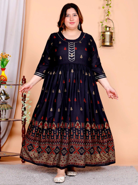 FLAVIA CREATION Plus Size Ethnic Motifs Printed Round Neck A Line Kurta