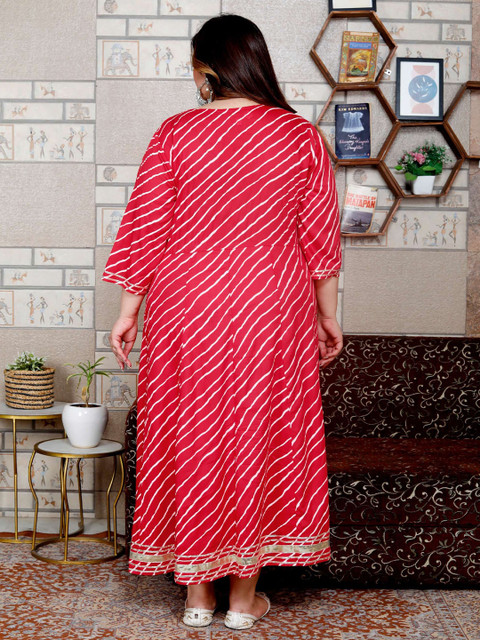 FLAVIA CREATION Plus Size Leheriya Printed Round Neck A Line Kurta - Image 5