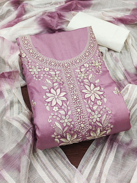 Panzora Floral Embroidered Unstitched Dress Material - Image 2