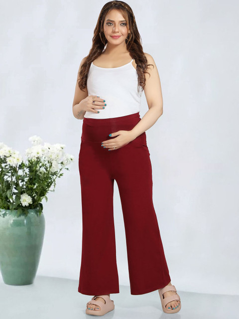 MomsBae Women Wide Leg Cotton Maternity Trousers