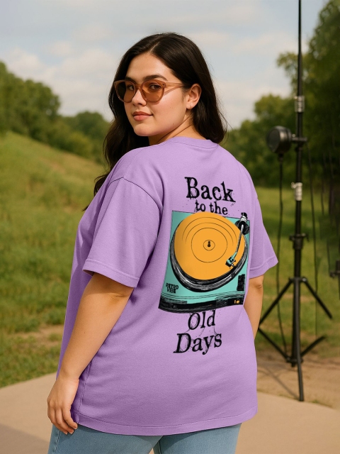 JUNEBERRY Women Lilac Printed Round Neck Pure Cotton Plus Size T-shirt