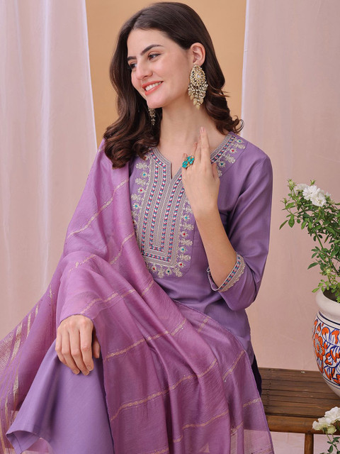 KALINI Women Floral Embroidered Kurta with Trousers & Dupatta - Image 5