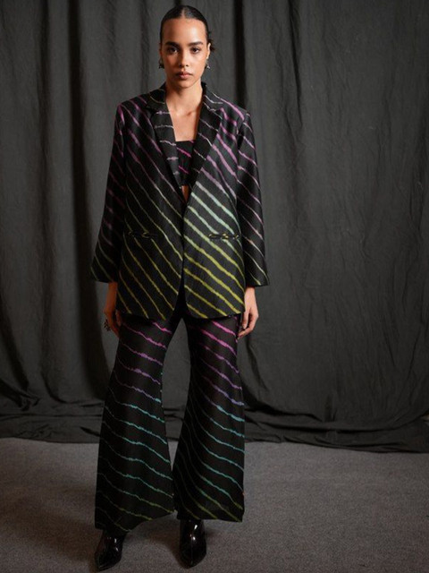 Swaroop by Swati Bhatia Striped Tailored-Fit Open Front Blazer