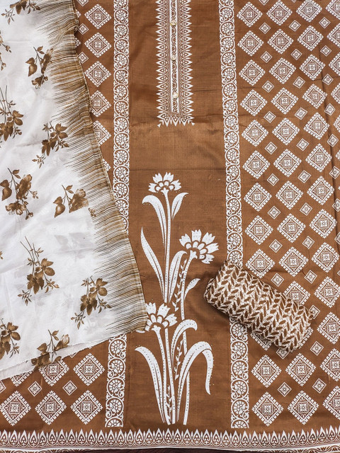 KALINI Floral Printed Cotton Unstitched Dress Material - Image 3