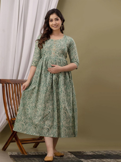 Fashion4word Women Paisley Printed Screen Print Maternity Straight Kurta
