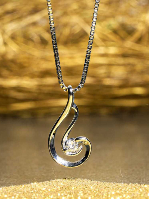 Bling Queen Silver-Plated Cubic Zirconia Studded Pendant With Chain