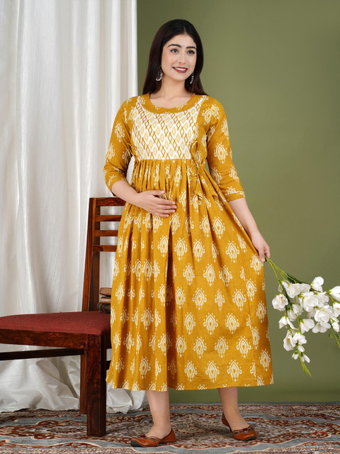 Fashion4word Women Ethnic Motifs Printed Screen Print Maternity Straight Kurta