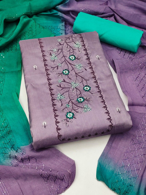 KALINI Embroidered Silk Cotton Unstitched Dress Material