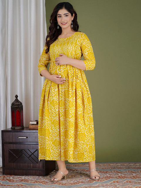 Fashion4word Women Floral Printed Screen Print Maternity Straight Kurta