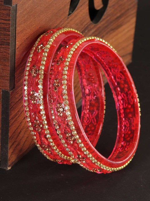 LAVAZZA Set Of 2 Zircon Diamonds & Crystals Studded Glass Bangles