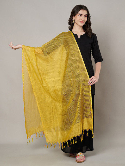 MUFFLY Checked Tasselled Cotton Dupatta