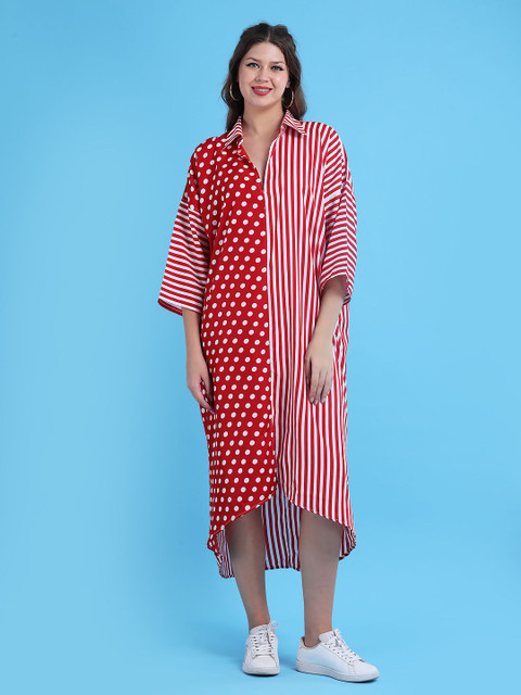 Qurvii Colourblocked Batwing Sleeve Crepe Shirt Midi Dress