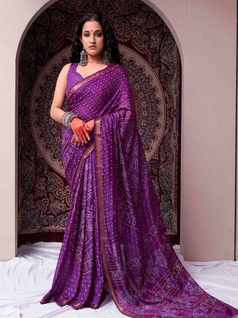 HERE&NOW Bandhani Zari Silk Blend Bandhani Saree
