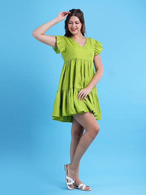 Qurvii Solid Cotton Empire Mini Dress - Image 3