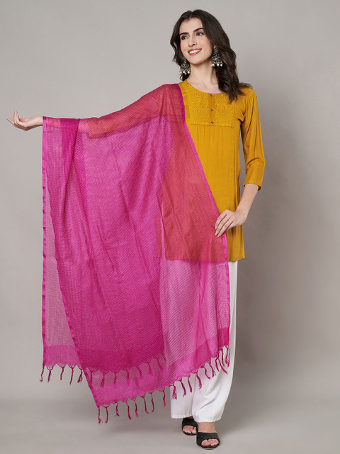 MUFFLY Checked Tasselled Cotton Dupatta
