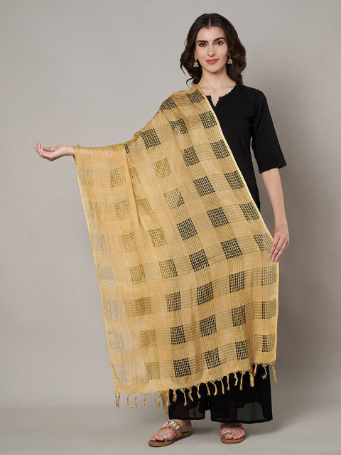 MUFFLY Checked Fringed Cotton Dupatta