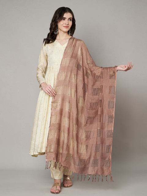 MUFFLY Checked Fringed Cotton Dupatta
